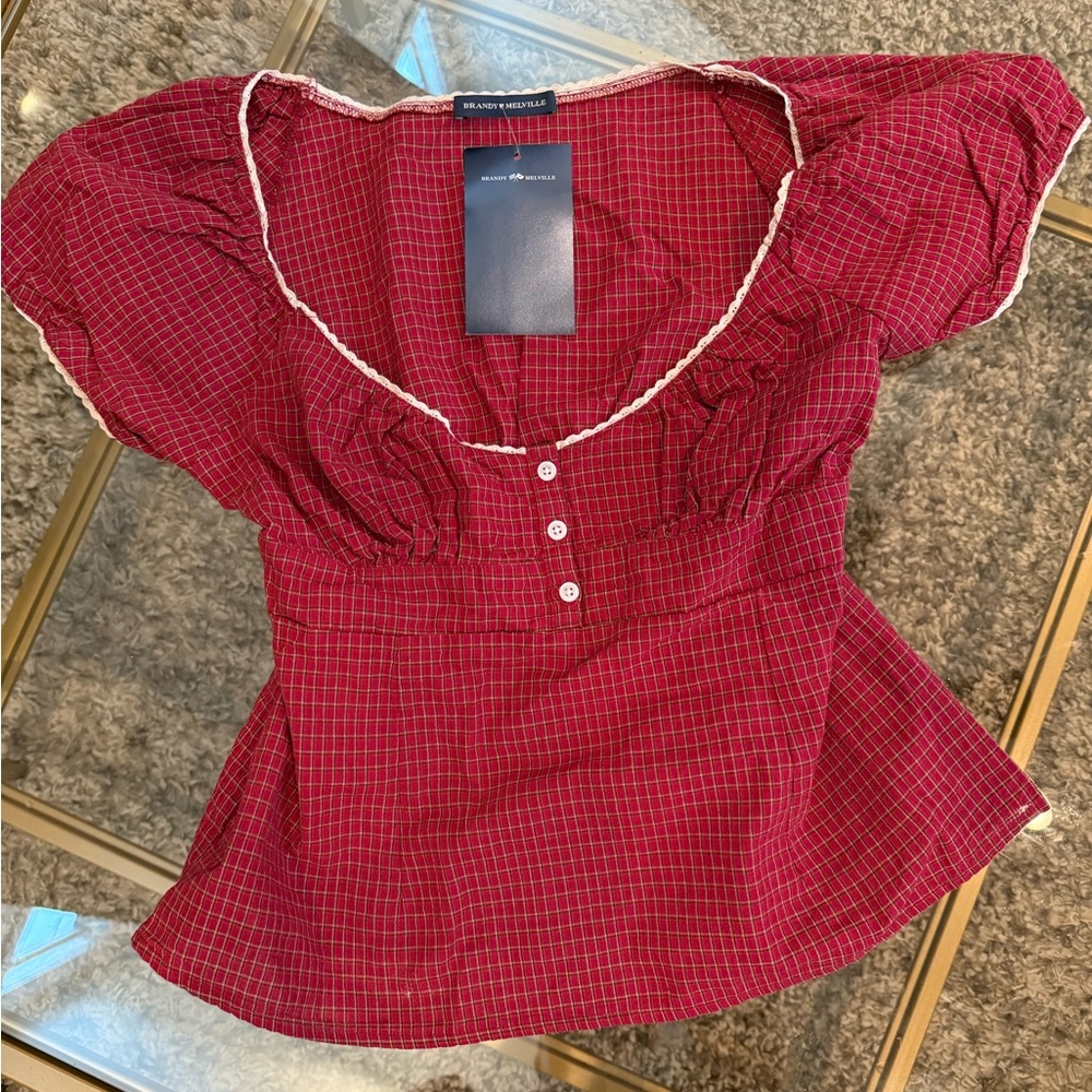 Brandy Melville Burgundy Checkered Blouse